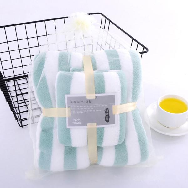 Two-piece Absorbent Coral Fleece Bath Towel Set for in Pink Blue Green Purple or Brown