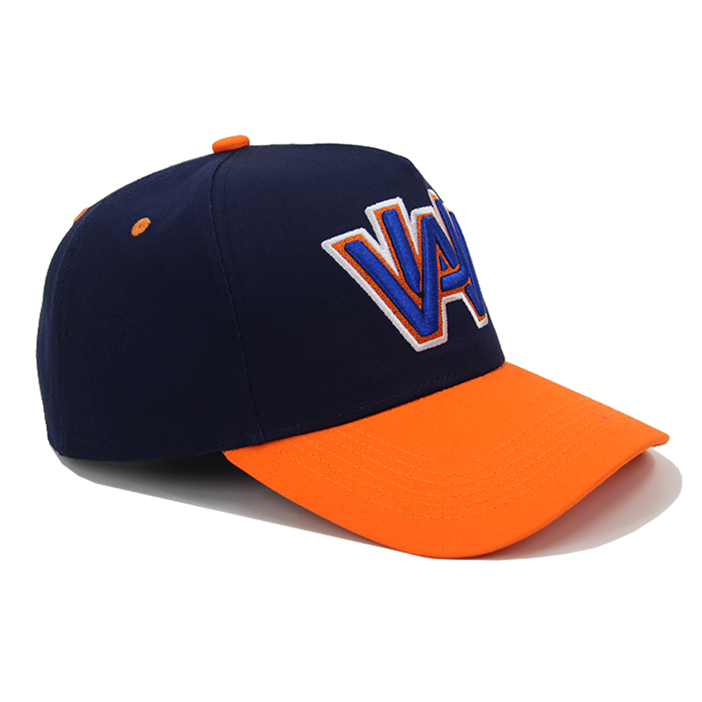 Custom Curved Brim Cotton Baseball Caps 5 Panel Adjustable Colorblock With 3D Embroidery Logo