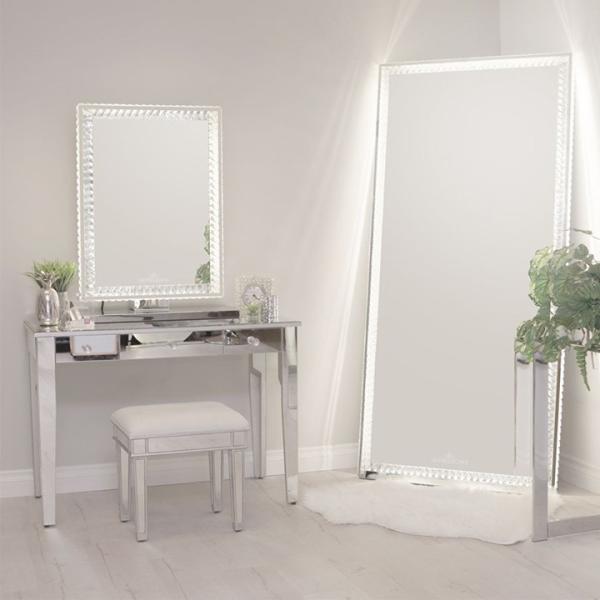 Led Light Up Full Length Floor Mirror For Bedroom Salon Vanity Crystals
