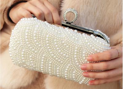 Bride's rhinestone pearl handbag new dinner evening bag socialite's hand sewed beaded gown small wedding bags