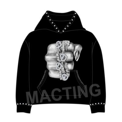 Design Your Brand Logo Streetwear 100% Cotton 500 Gsm Heavyweight Boxy Cropped Rhinestone Hoodie Custom
