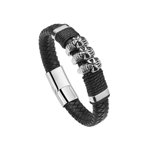 Customization fashion jewelry black leather bracelet magnetic stainless steel bracelet