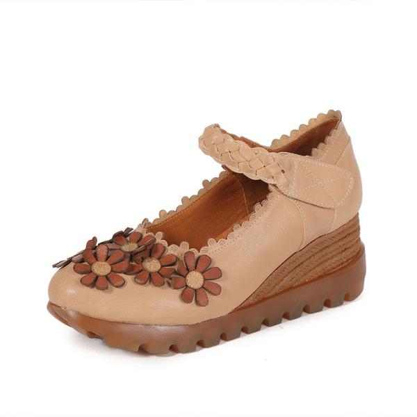S323 Wedge Heel Thick-Soled Handmade Single Shoes Factory Direct Sales, Leather Forest Ethnic Style High Heel Spring Wom