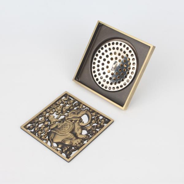 Removable Cover and Waste Water Strainer 4-Inch Square Brass Shower Drain for Washroom