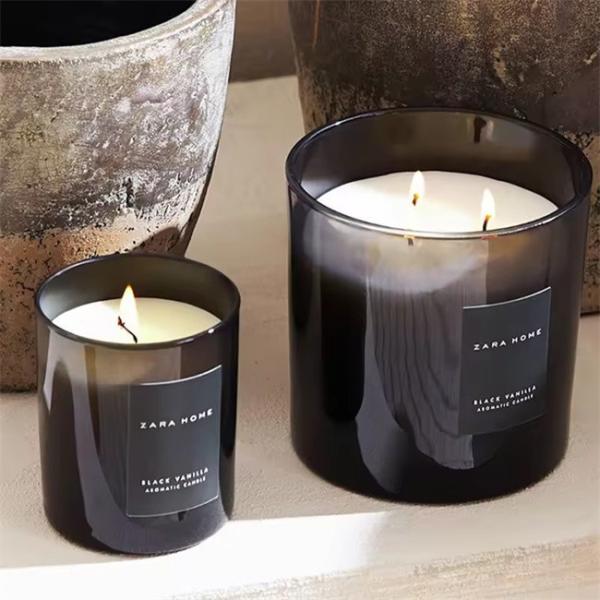 10oz Custom Luxury Candle Vessels Unique Black Empty Glass Jars With Lids And Boxes