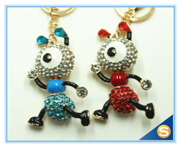 Customized Gold Plated Insect Keyring Blue And Red Ant Rhinestone Crystal Metal Key Chain