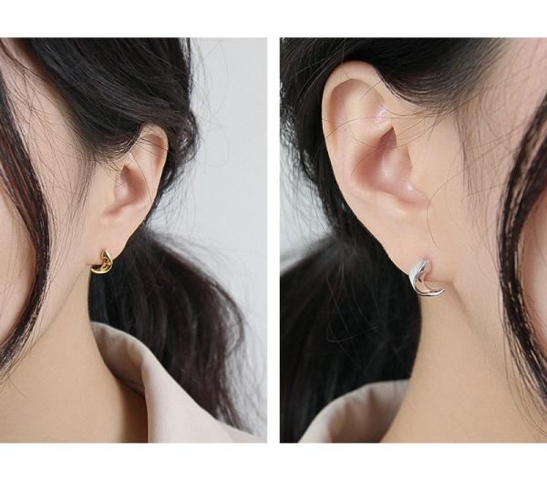 Lanciashow 925 Sterling Silver Stud Earrings Moon Shape Rhodium And Yellow Gold Plated Jewelry