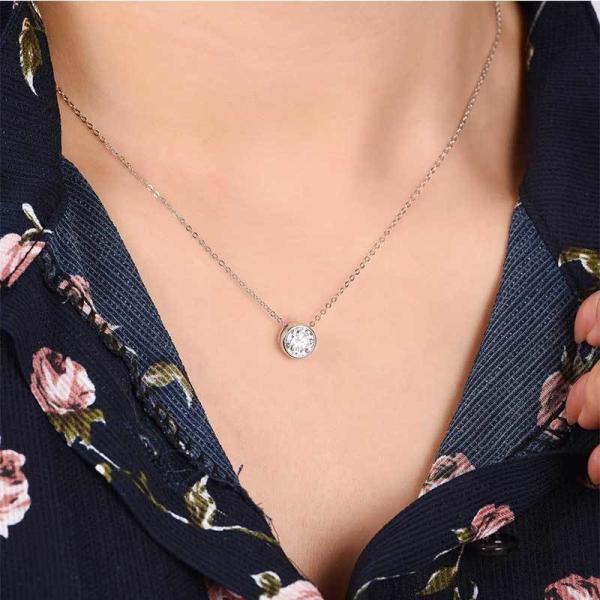 Women 1ct Diamond Moissanite Solitaire Necklace 925 Sterling Silver OEM