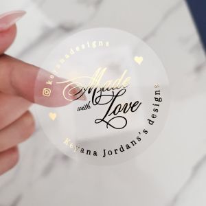 Clear Print Transparent Label Gold Foil Logo Clear Round Water Adhesive Seal Label Sticker Roll  2024