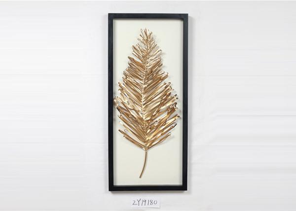 Metal Leaves Design With Black Rectangle Wooden Frame Wall Art Decoration For Home Gallery Hotel