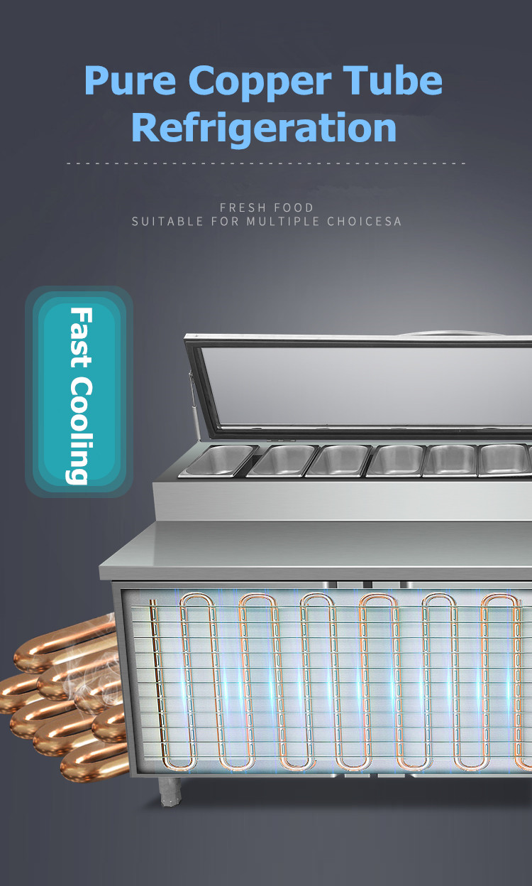 Commercial Stainless Steel Double Temperature Pizza Preparation Table with Adjustable Shelves