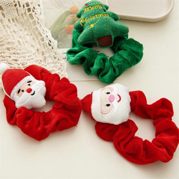 Christmas cartoon girls hair accessories European Santa Claus elk plush hair ring curly hair scrunchie OEM logo words