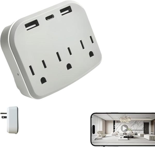 White Wifi Spy Camera Wall Outlet , Plastic Mini Hidden CCTV Camera