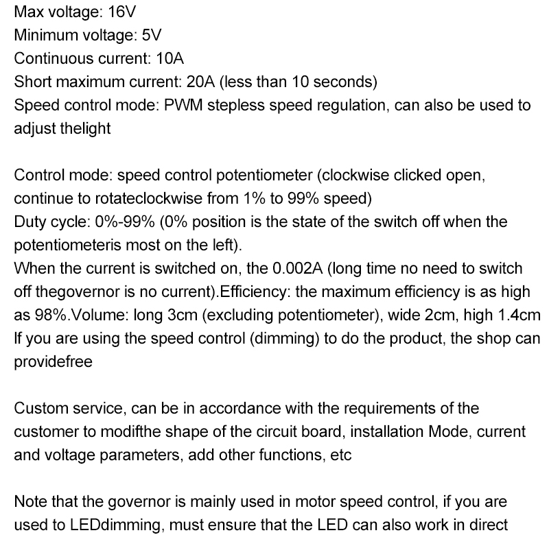 CA-110AS PWM DC Motor Speed Controller 12V 24V 10A Stepless LED Dimmer Power Governor Voltage Module Motor Driver Boards