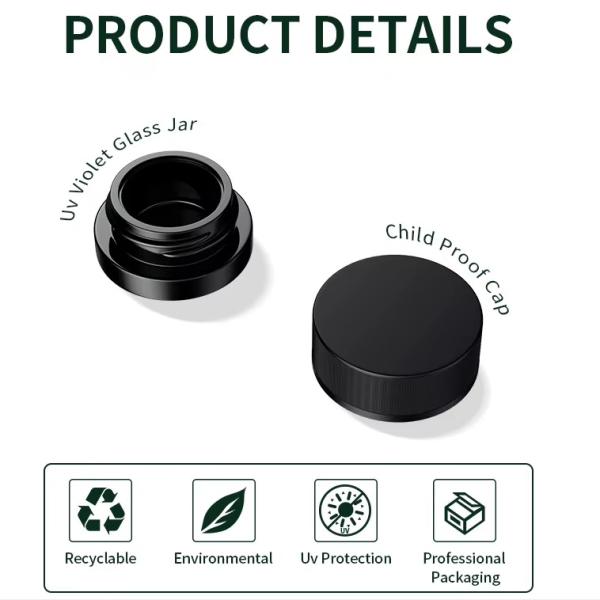 3g 5g 7g 9g Uv Violet Black Concentrare Mini Jars Airtight Eye Cream Wax Glass Container With Crc Lid