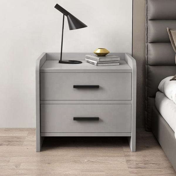 Eco Friendly Timber Bedside Table Gray White 2 Drawer Nightstand