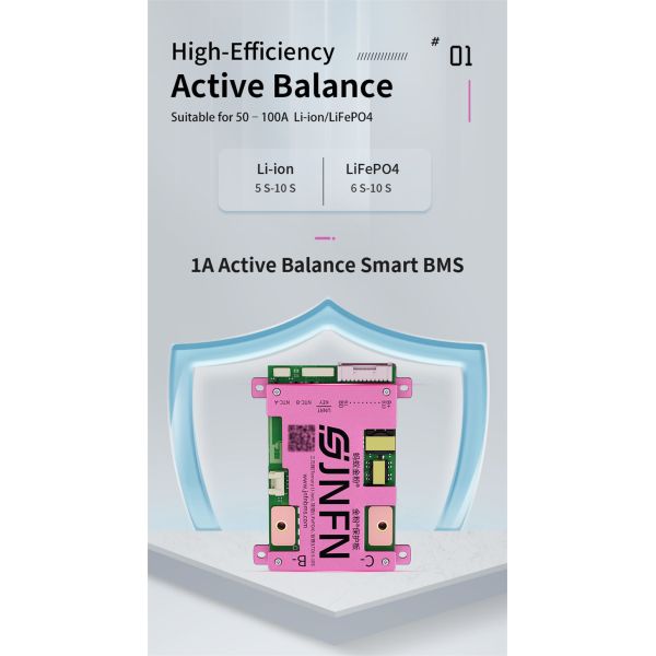 1A Active Balance Smart BMS 5S-10S 24V 36V 50A 100A LifePO4 Li-ion Battery Pack with RS485 Bluetooth JNFN ANT BMS