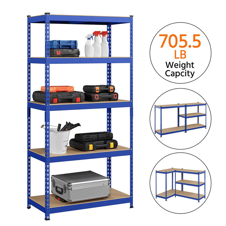 Stocked 5-Tier Industrial Metal Light Duty Rack Steel Boltless Rivet Shelving for Warehouse