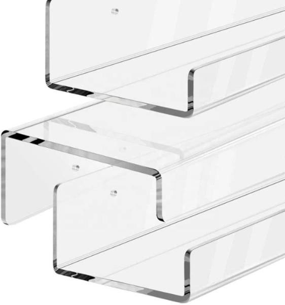 Clear Acrylic Display Shelf Stand J Shelf For Slat Walls Front Lip Popular Acrylic Stand Supplier