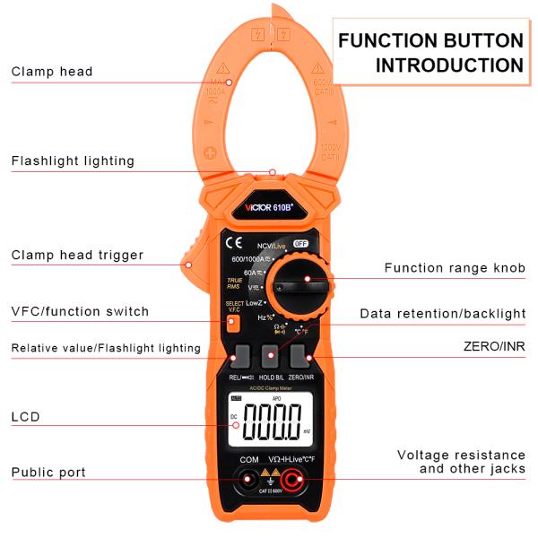 VFC True RMS NCV VICTOR 1000V 1000A Digital Clamp Meter 5999 Counts