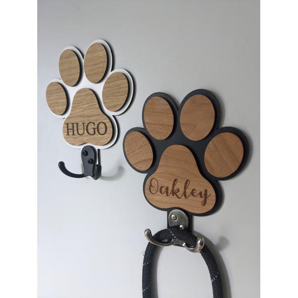 Unfinished Birch Wood Dog Paw Print Lead Holder Personalized Pill Storage for Dog Buffs