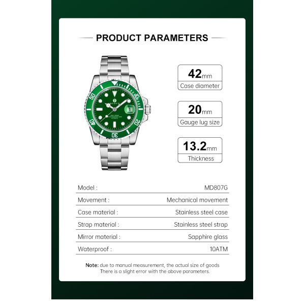 Waterproof Men's Mechanical Watch – with Luminous Hands