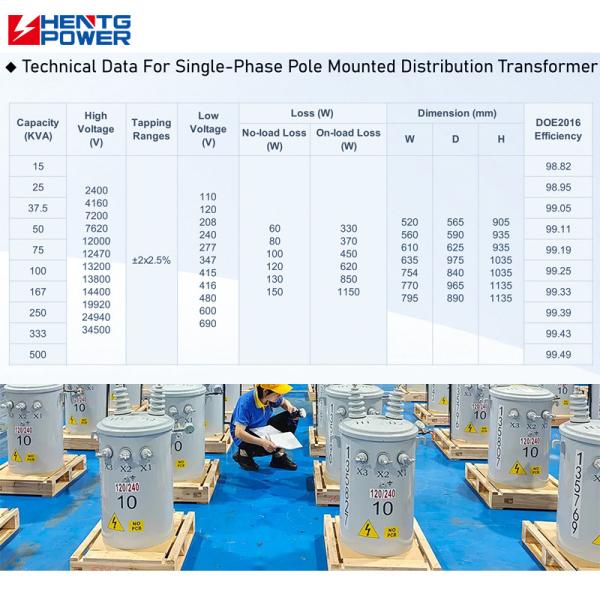 50kVA Single Phase Pole Type Transformer 12kV/230V for Rural Power Distribution