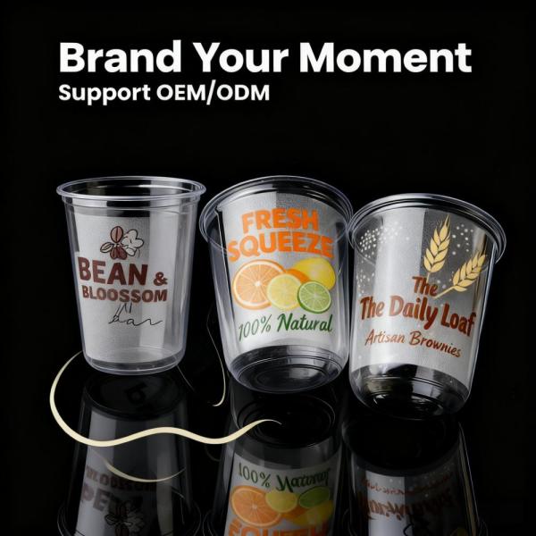 Vasos de plástico transparentes de PLA con forma de U para jugo, té de burbujas y café helado con logotipo personalizado impreso de 12/14/16/20 oz
