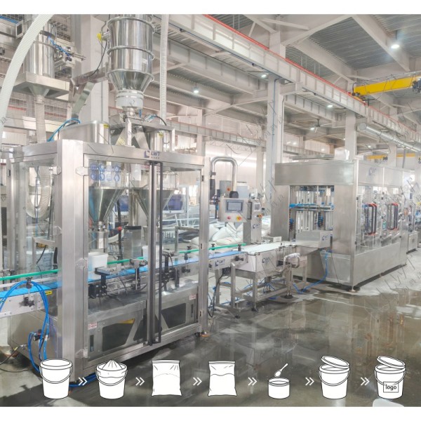 LWT High Speed 15 Pails/Min Plastic Bucket Powder Filling Machine Line with Automatic Bucket Dropper Labeler System