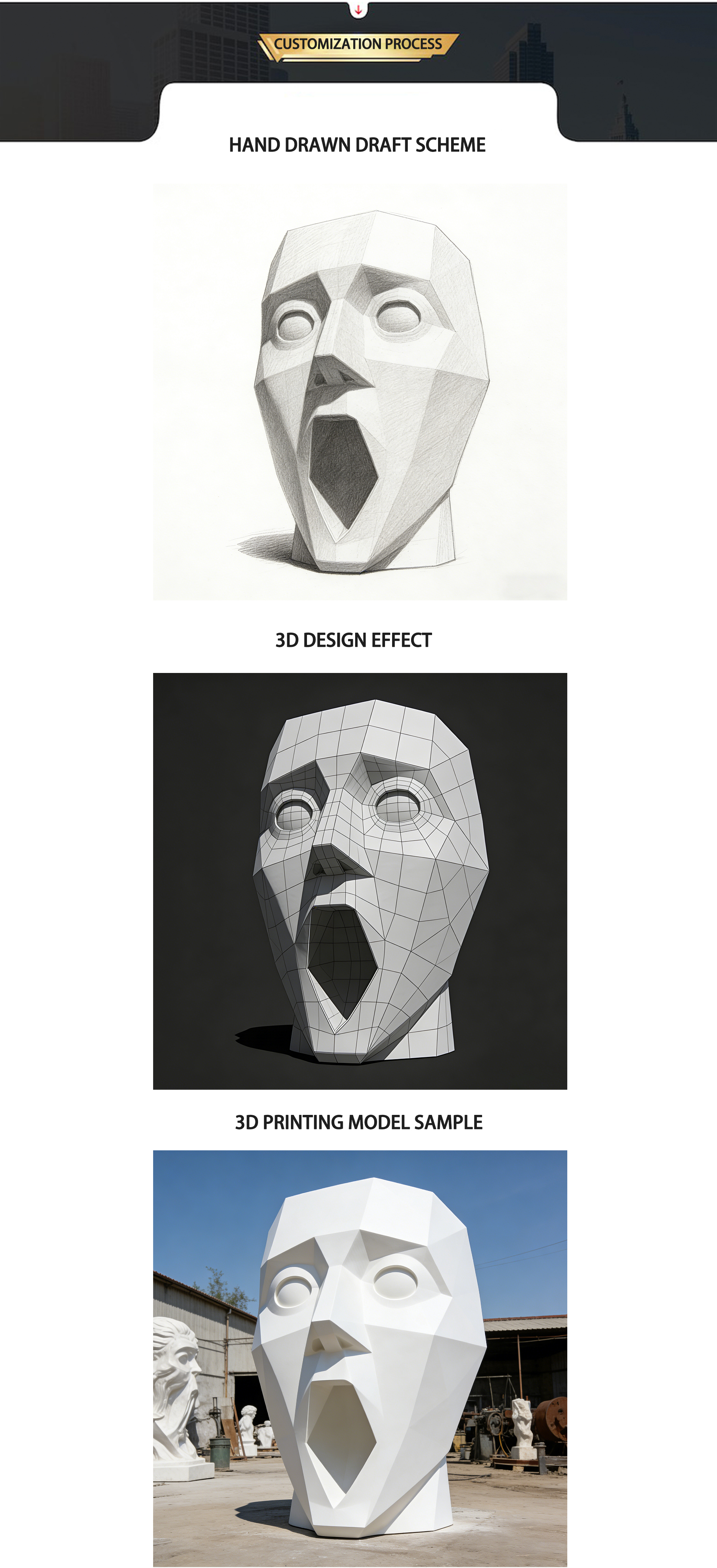 Customized modern 3D abstract screaming large stainless steel outdoor garden decoration facial sculpture