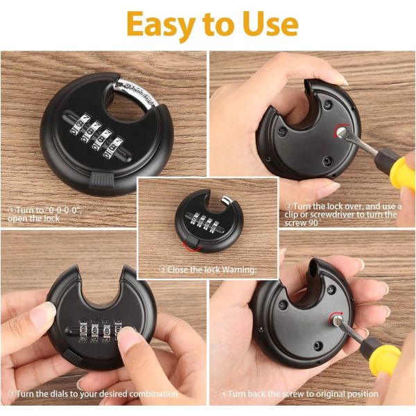 Rarlux Heavy Duty Combination Padlock Zinc Alloy 70mm with 4-Digit Password Waterproof Hardened Shackle
