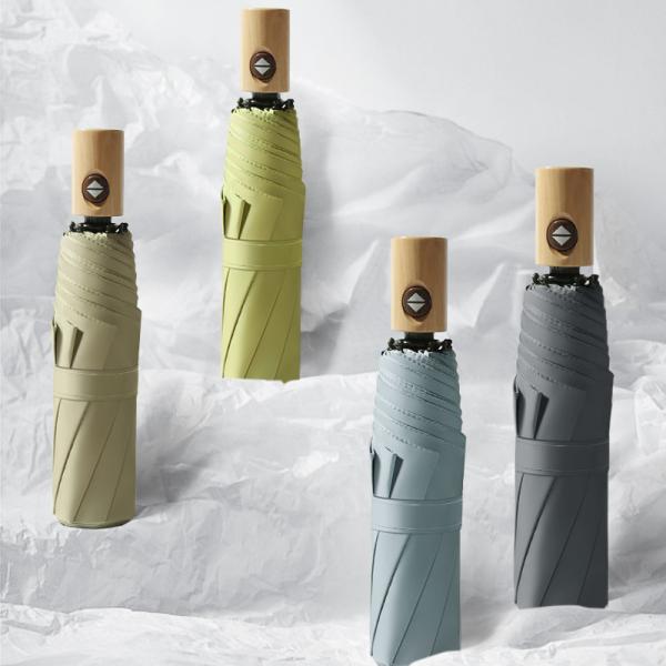 Wood Handle Three-fold Umbrella for Women Auto Open/Close Three-fold Design Style