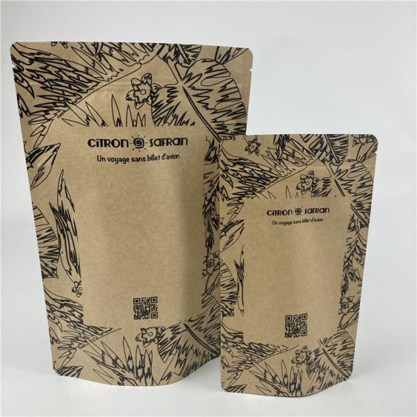 Promotional Stand Up Pouch Food Grade Heat Seal Printed Biodegradable Custom Food Kraft Paper Bag With Zipper