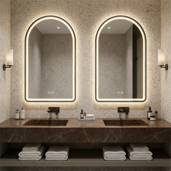 Kingstin Smart Arched LED Mirror Metal Frame 3-Color Light Anti-Fog Wall Makeup Mirror