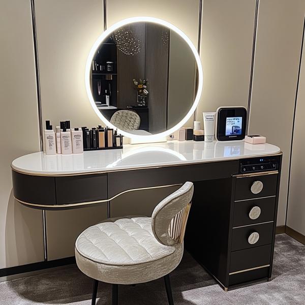 Smart Furniture Modern Simple Multi Functional Princess Dressing Table Side Cabinet Vanity With Mirror Chair Smart Table
