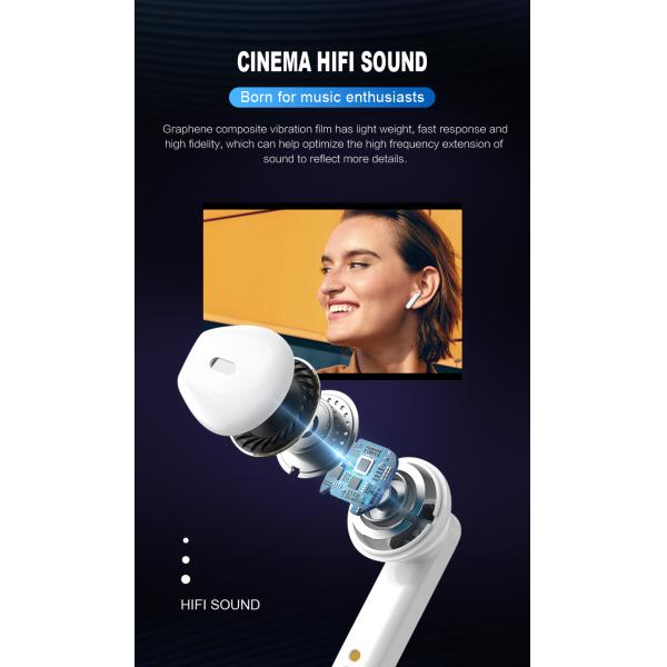 баса наушников TWS Earbud Playtime 90Hours речевой вызов истинного беспроводного глубокого громкий над ухом