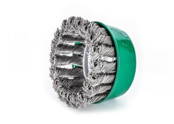 Weld Cleaning Knotted Wire Cup Brush Green Body 3 Inch OD With M10 Nut