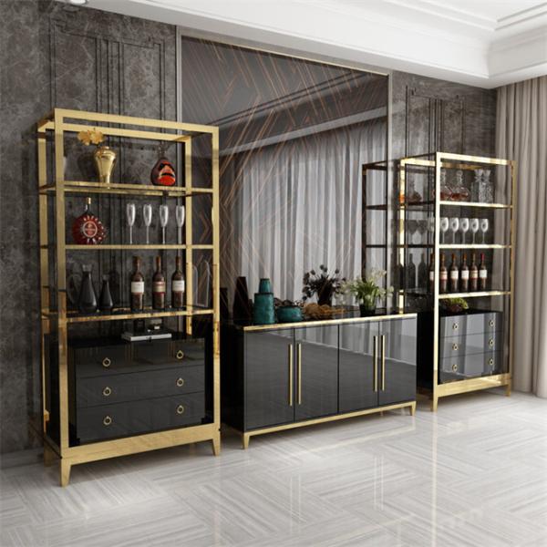 Kitchen Golden Stainless Steel Wine Cabinet Display Shelving Customized