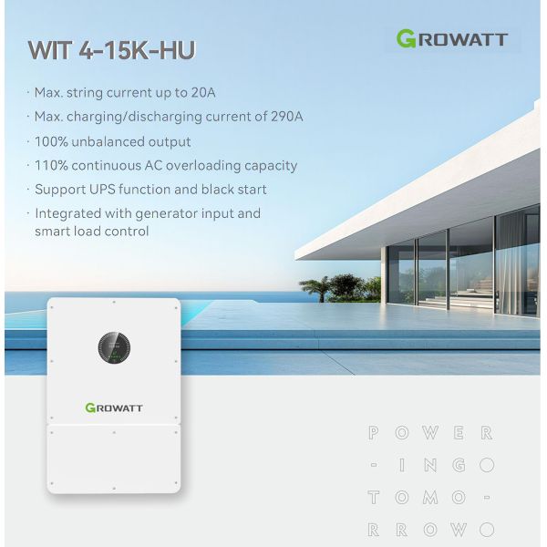 2025 New Arrival Growatt WIT 8-15K-HU Inverter 220/230V Three Phase Solar Hybrid Inverter