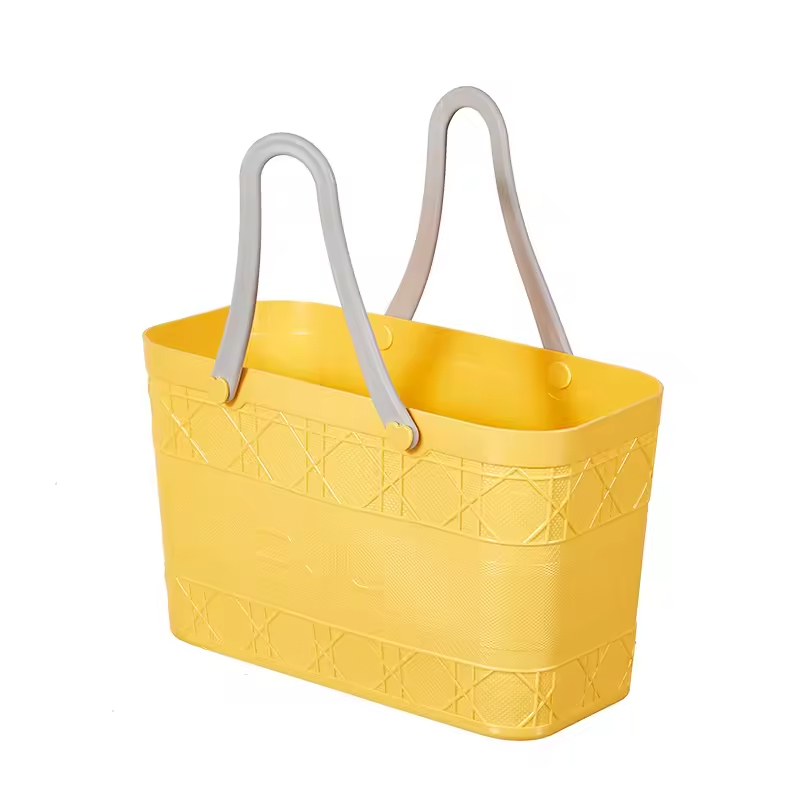 Square Plastic Grocery Basket Soft Handle Multicolor Small Storage Organizer for Picnic Shopping Clutter
