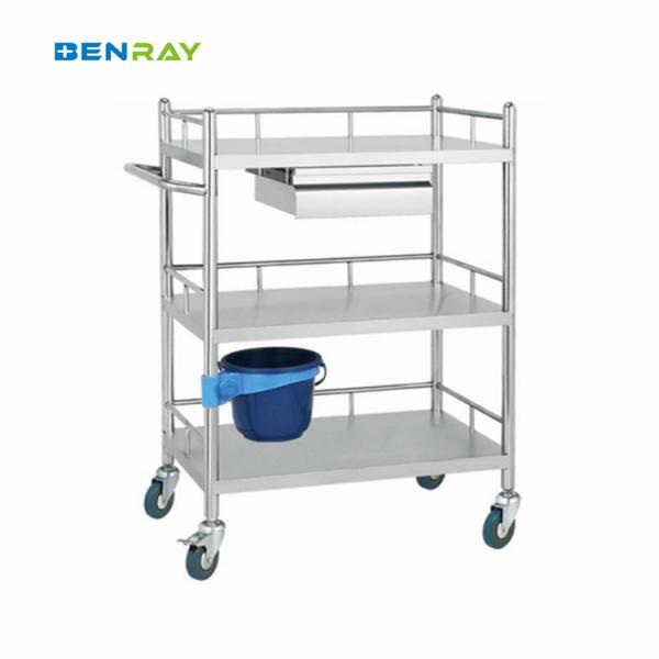 Trolley de instrumentos médicos de acero inoxidable de 3 capas para hospitales