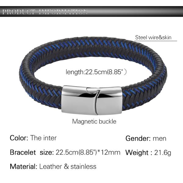 Braided Leather Bracelets For Men,Leather Bracelets Fashion Magnetic Clasp 7.5-8.5 Inch