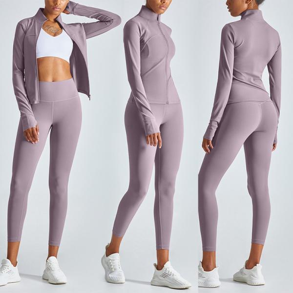 Do desgaste ativo longo da luva do XL 2XL 3XL revestimento completo da ioga do fecho de correr das mulheres elásticas