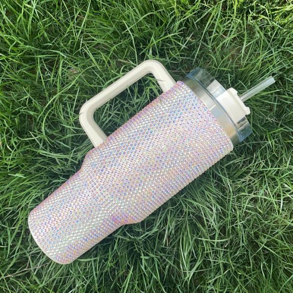 Customizable Reusable Cold Color 300ml/400ml Double Wall Cup with Diamond Studded Lid