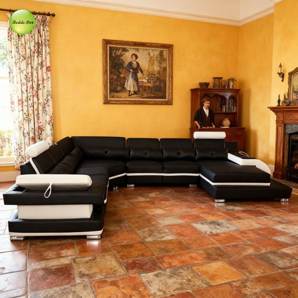 Breathable Leather Sectional Upholstered Corner Sofa Furniture 40D Sponge