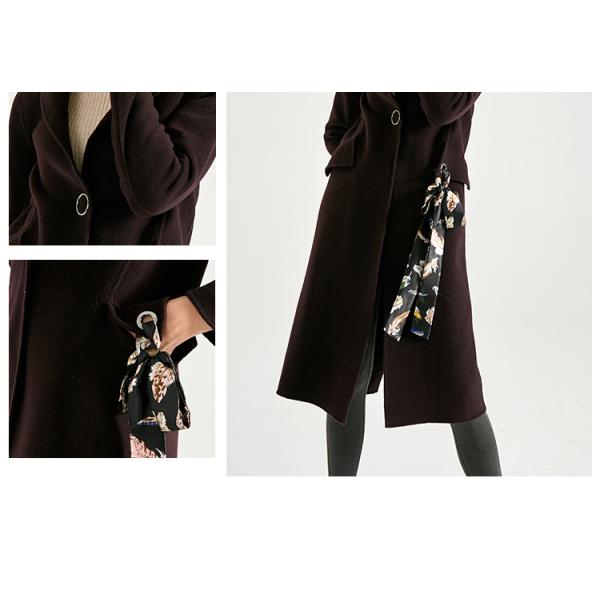 Luxury Elegant Fitted Woolen Womens Long Winter Jackets With Printed Belt