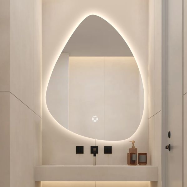 Anti Fog Frameless Lighted Bathroom Mirror 5mm Half Moon Wall Mirror
