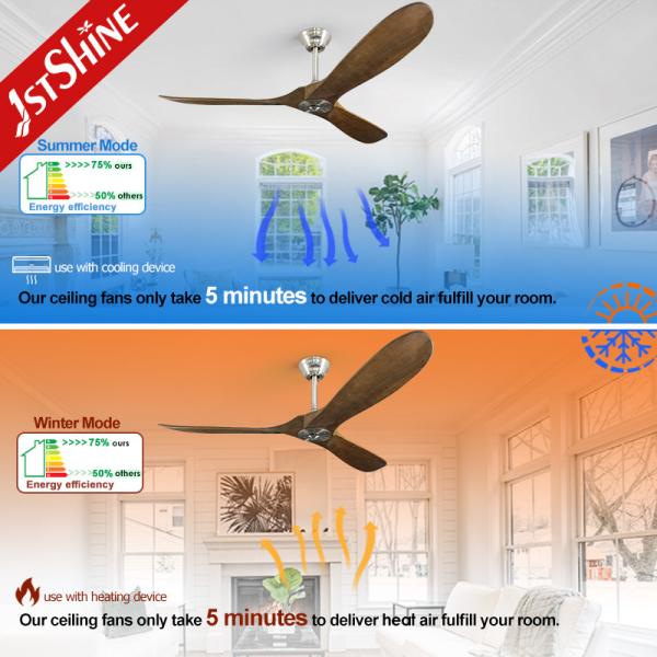 1stshine Ventilador de teto de metal de 60 polegadas com motor DC de 35W e hélice de madeira de poupança de energia