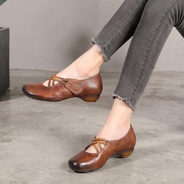 S502 Retro Ethnic Style Handmade Leather Women'S Shoes Fashion New Simple Velcro Shoes Manufacturers