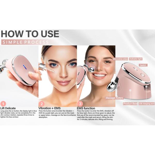 170g EMS Facial Toning Device Red Blue Light 300mAh EMS Microcurrent Facial Massager